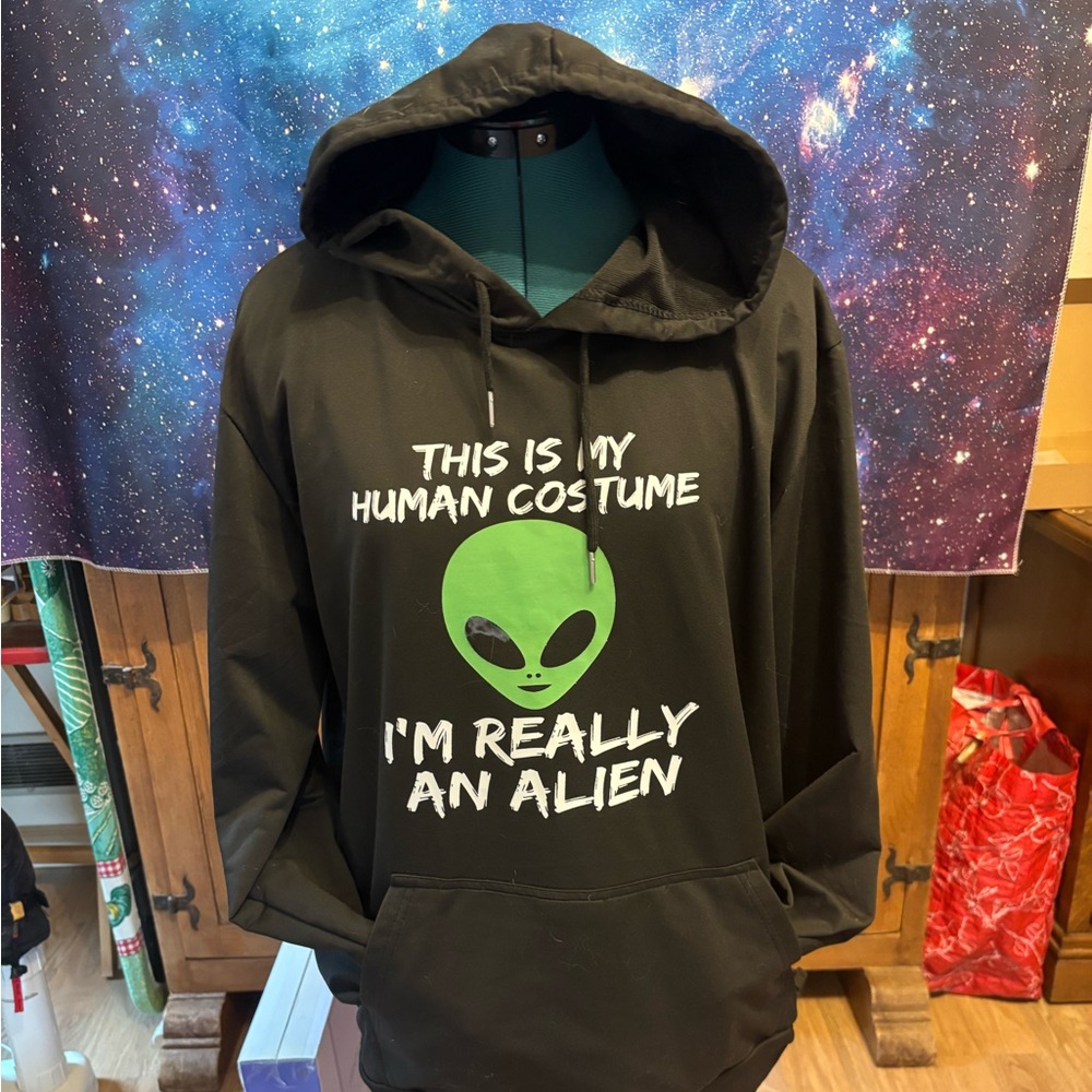 Black Alien Graphic Hoodie - "This Is My Human Costume"
